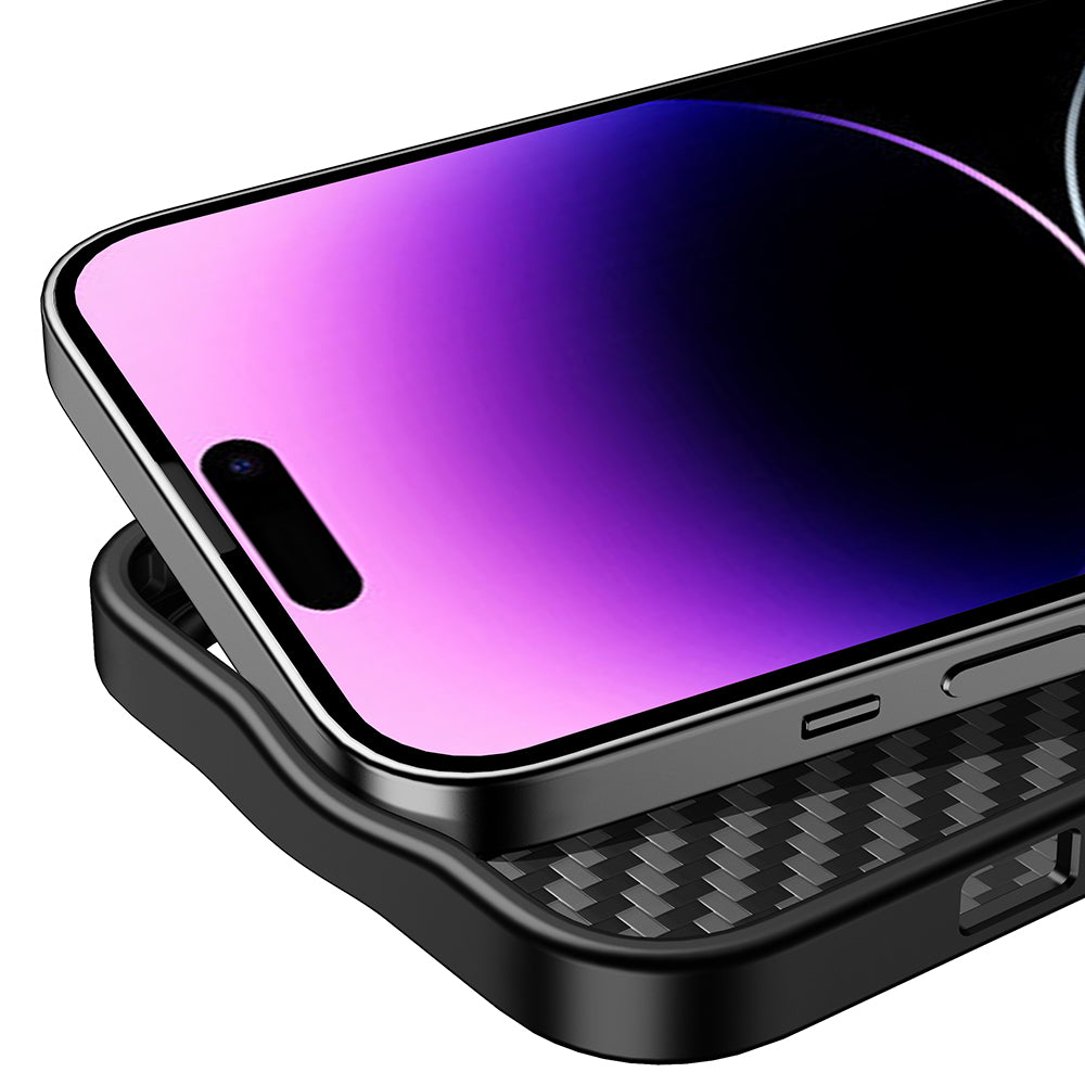 Magnetický kryt na telefon pro iPhone 14 Pro s aramidovým vláknem TPU s texturou uhlíkových vláken zadní kryt proti poškrábání Magnetický kryt na telefon pro iPhone 14 Pro s aramidovým vláknem TPU s texturou uhlíkových vláken zadní kryt proti poškrábání